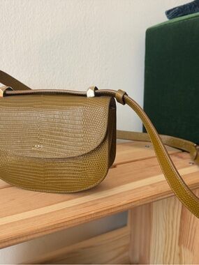 A.P.C. Betty Crossbody Bag in Olive Green Lizard-Embossed Leather
